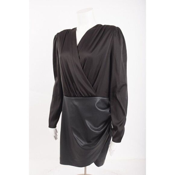 Generation Love Womans Miley Dress Size M Black Satiny Faux Leather Ruched NWT - Picture 3 of 6